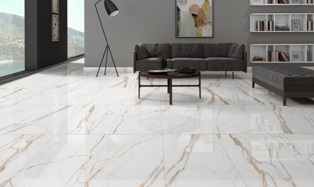 CALCATTA ORO WHITE AND GOLD MARBLE IN PORCELAIN tiles